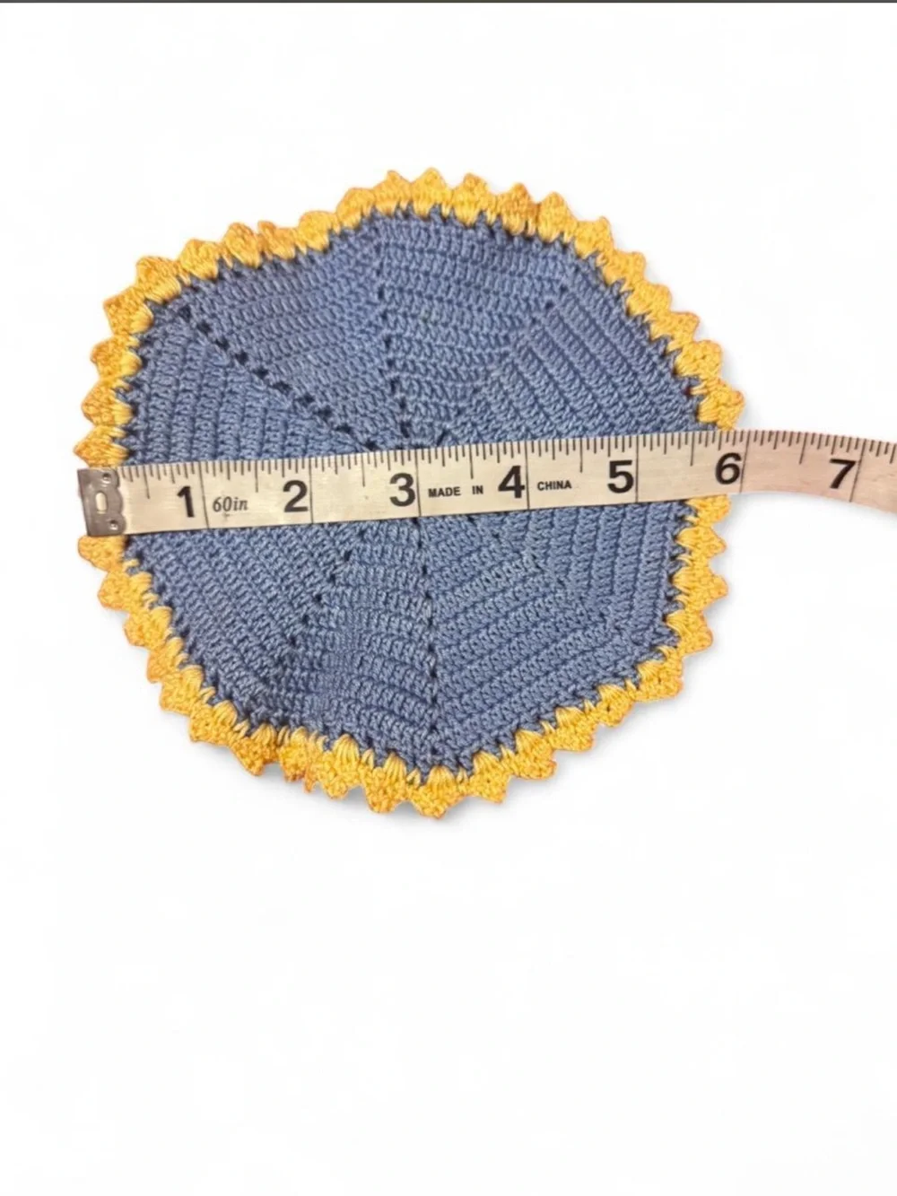 handmade blue  and yellow crochet coasters
